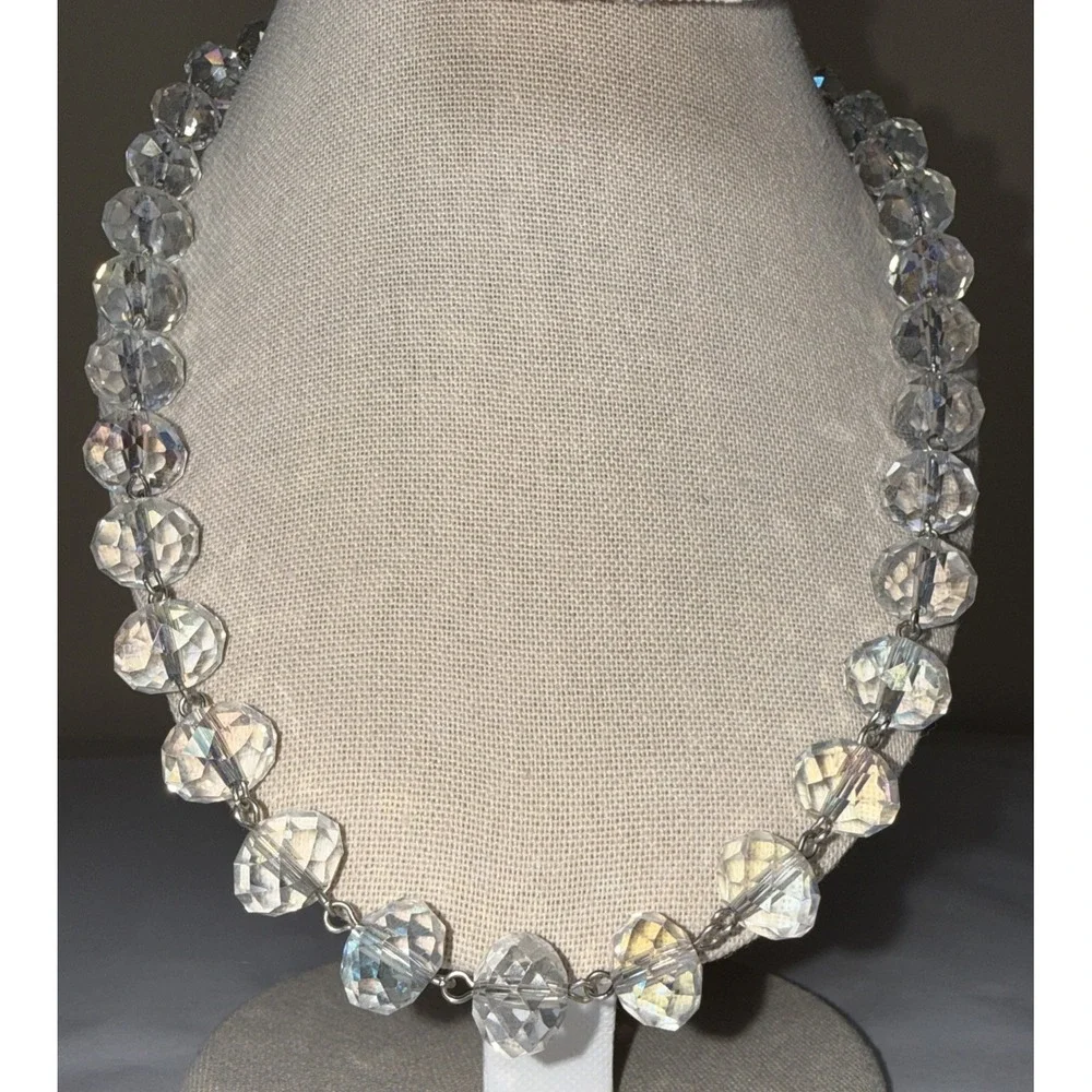Vintage Aurora Borealis Glass Crystal‎ Beaded Necklace Faceted AB 18-21 inches
